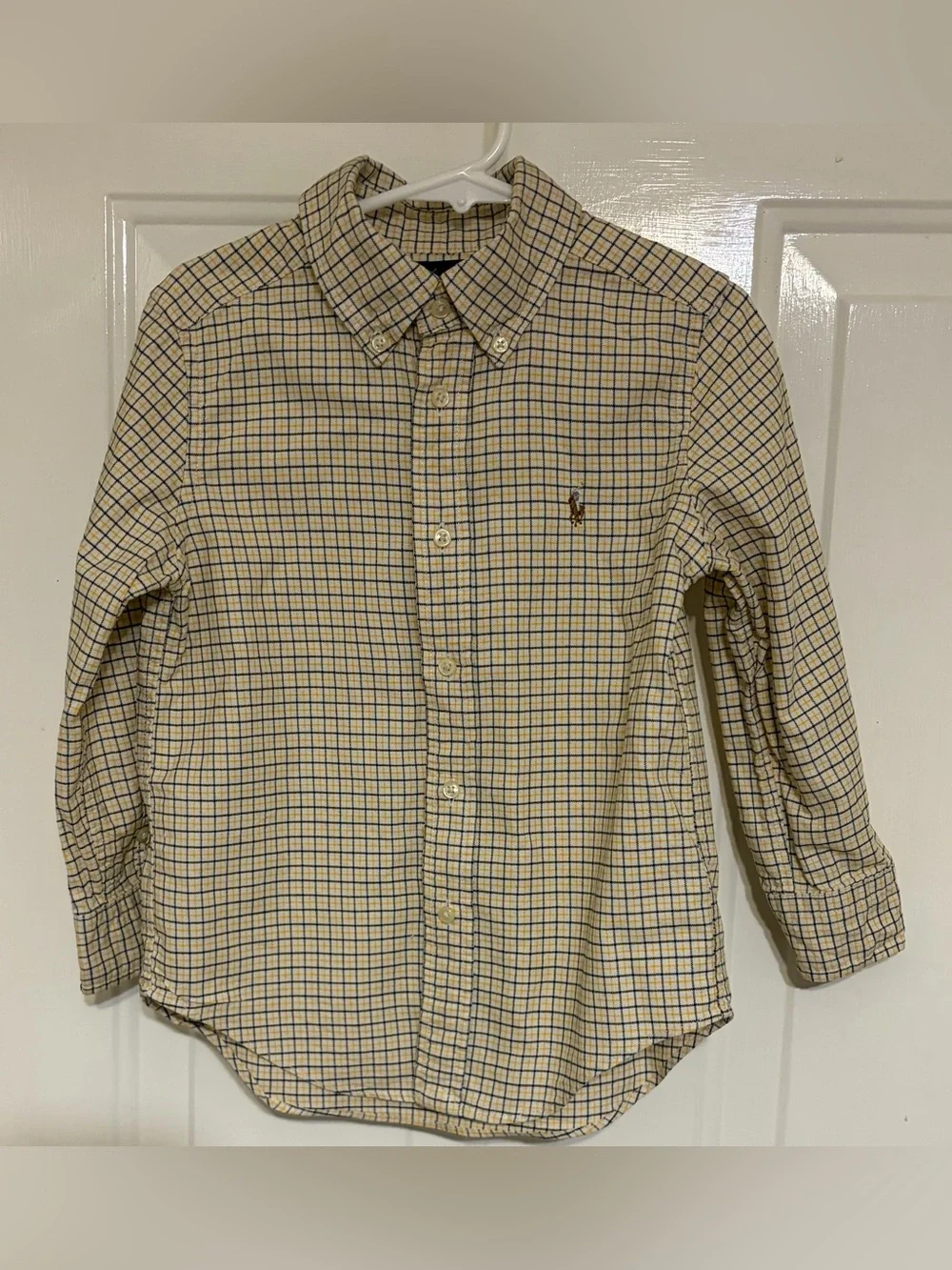 Ralph Lauren Boy's Classic Yellow and Blue Plaid Button Down Shirt & Size 8